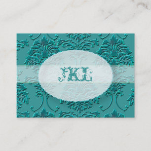 Monogram, teal damask chubby card