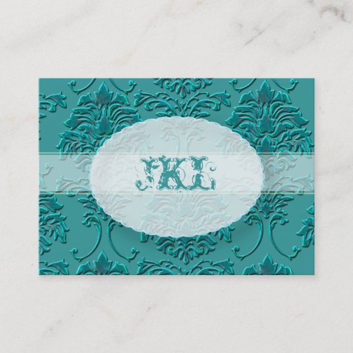 Customizable Monogram, teal damask chubby card business card template
