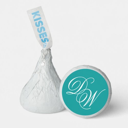 Monogram Teal Elegant Script Wedding Initials Blue Hersheys Kisses