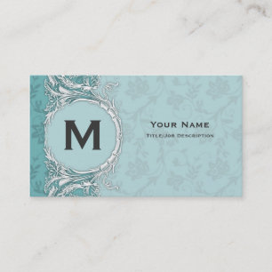 Monogram Teal Floral Fancy Profile Business Cards