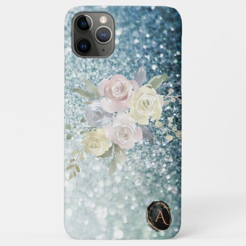  Monogram TEAL Floral Ombre Glitter iPhone 11 Pro Max Case