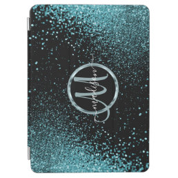 Monogram Teal Glitter and Black iPad Air Cover