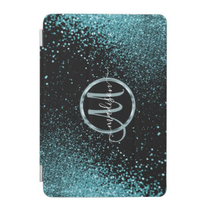 Monogram Teal Glitter and Black iPad Mini Cover