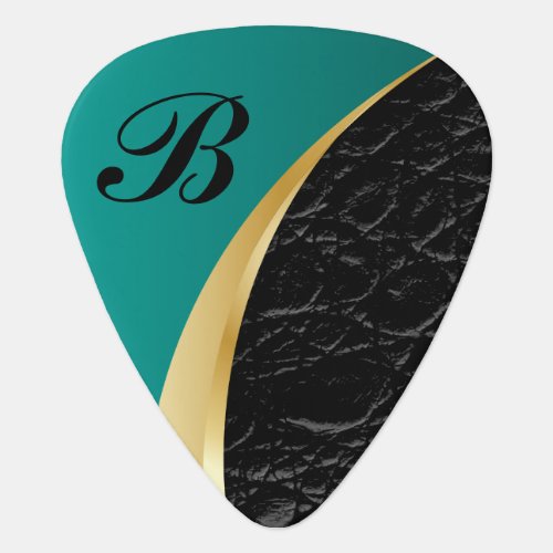 Monogram Teal Gold and Black Leather Guitar Pick