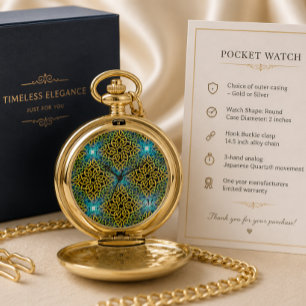 Monogram Teal Gold Celtic Knot Pocket Watch