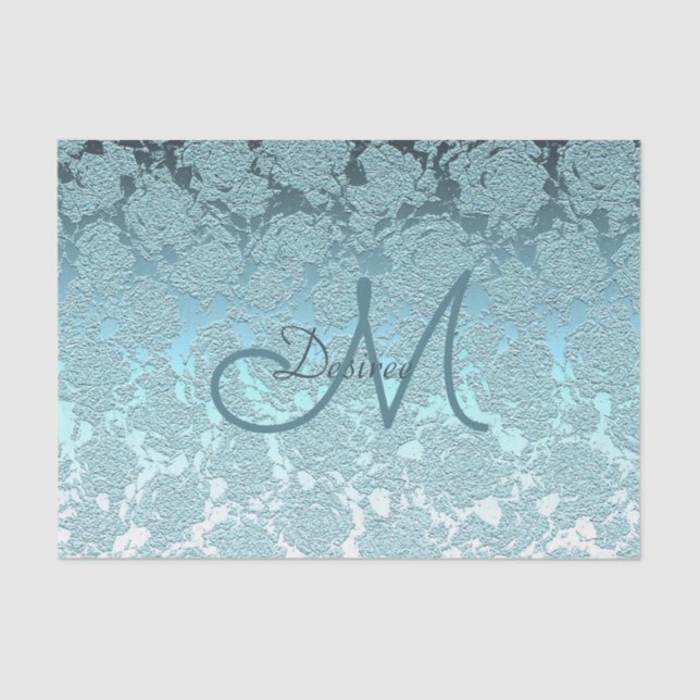 Monogram Teal Green Elegant Art Floral Pattern Tissue Paper (Front)