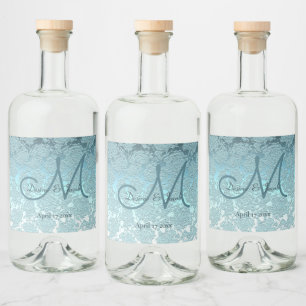 Monogram Teal Green Elegant Wedding Reception Liquor Bottle Label