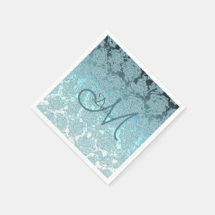 Monogram Teal Green Girly Elegant Floral Design Napkins