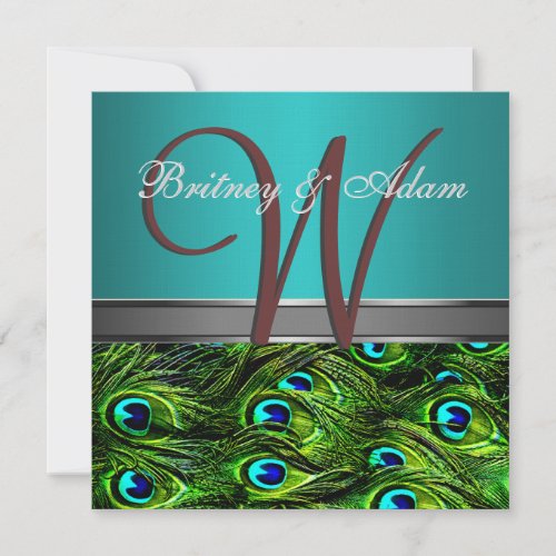Monogram Teal &amp; Green Peacock Wedding Invitations