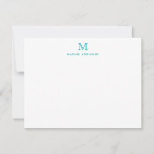 Monogram Teal Green Simple Classic Formal Elegant Note Card