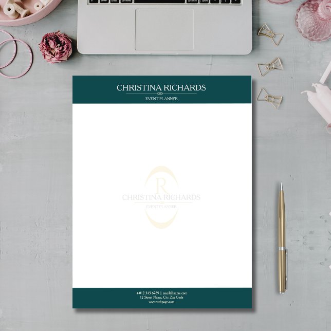 Monogram Teal Modern Elegant Business Letterhead (Creator Uploaded)