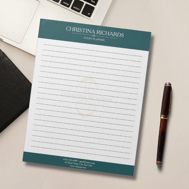 Monogram Teal Modern Elegant Lined Notepad (Creator Uploaded)