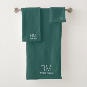 Monogram Teal Modern Minimalist Stylish  Bath Towel Set by HasCreations at Zazzle