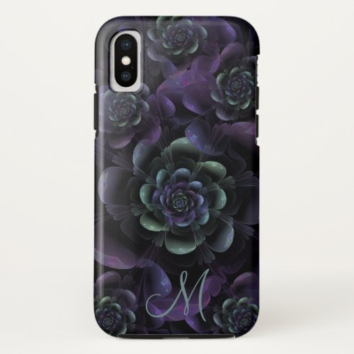 Monogram Teal Purple Lavender Black Floral iPhone X Case