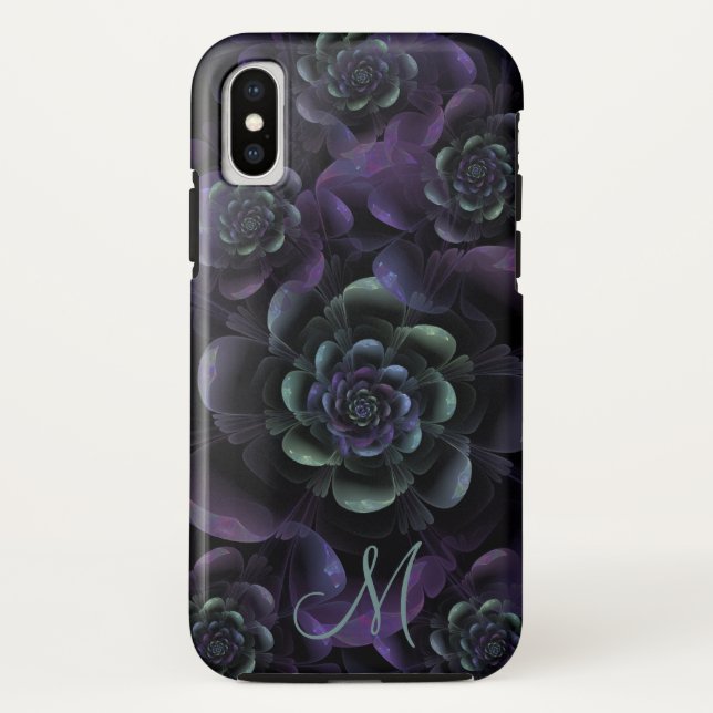 Monogram Teal Purple Lavender Black Floral Case-Mate iPhone Case (Back)