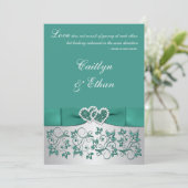 Monogram Teal, Silver Floral Wedding Invitation (Standing Front)