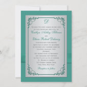 Monogram Teal, Silver Floral Wedding Invitation (Back)