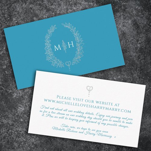 Monogram teal silver white website info enclosure card