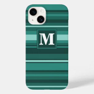 Monogram teal stripes Case-Mate iPhone 14 case