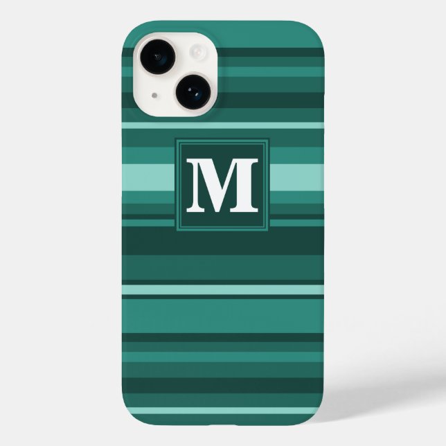 Monogram teal stripes Case-Mate iPhone case (Back)