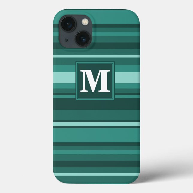 Monogram teal stripes Case-Mate iPhone case (Back)