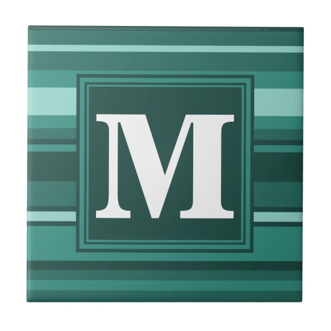 Monogram teal stripes ceramic tile (Front)