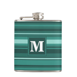 Monogram teal stripes flask
