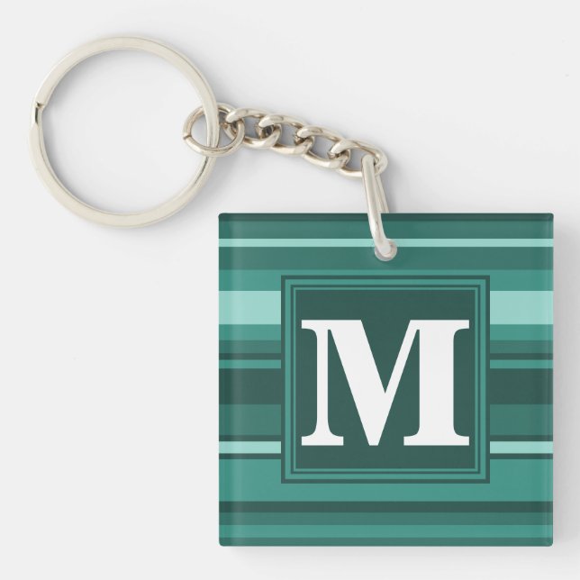 Monogram teal stripes keychain (Front)
