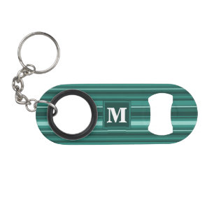 Monogram teal stripes keychain bottle opener