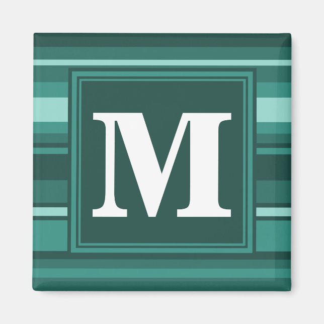 Monogram teal stripes magnet (Front)