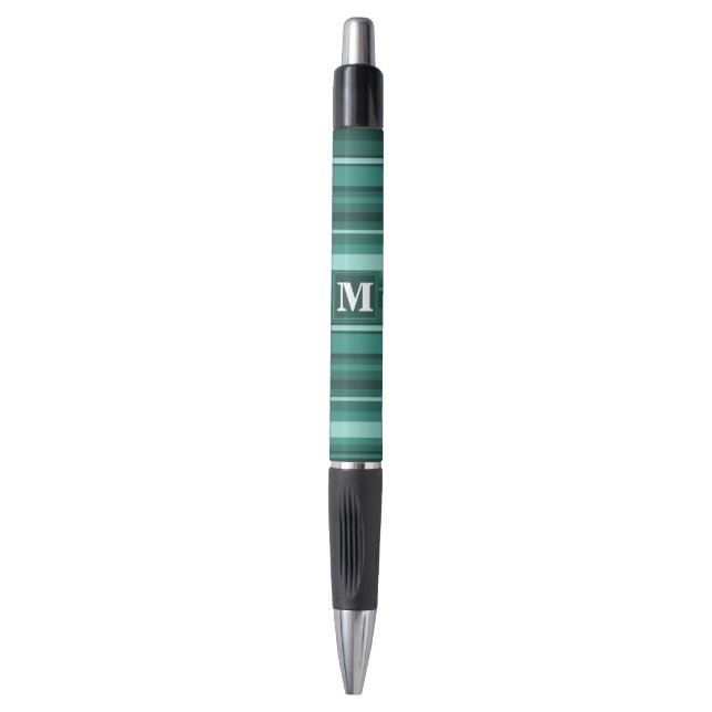 Monogram teal stripes pen (Front Vertical)