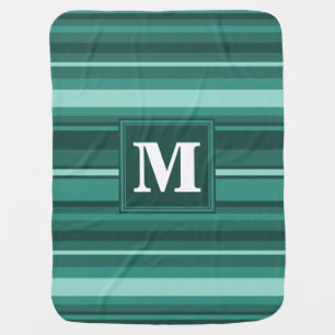 Monogram teal stripes receiving blanket