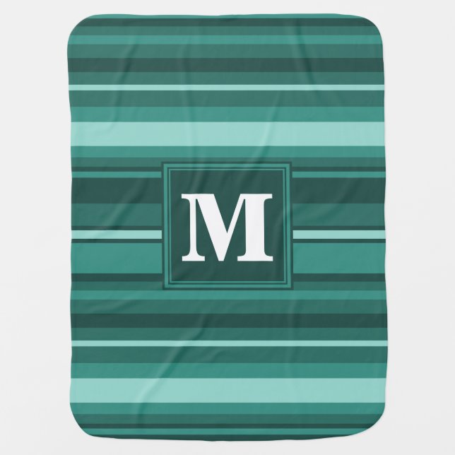 Monogram teal stripes receiving blanket (Front)