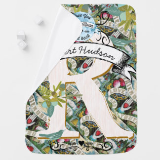 Monogram Teal Vintage Love You to the Moon Receiving Blanket
