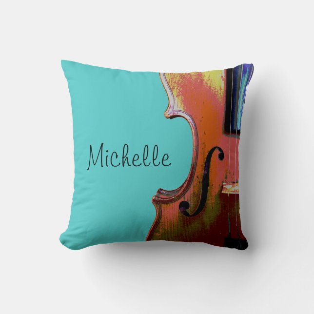 Monogram Teal Violin Throw Pillow (Front)