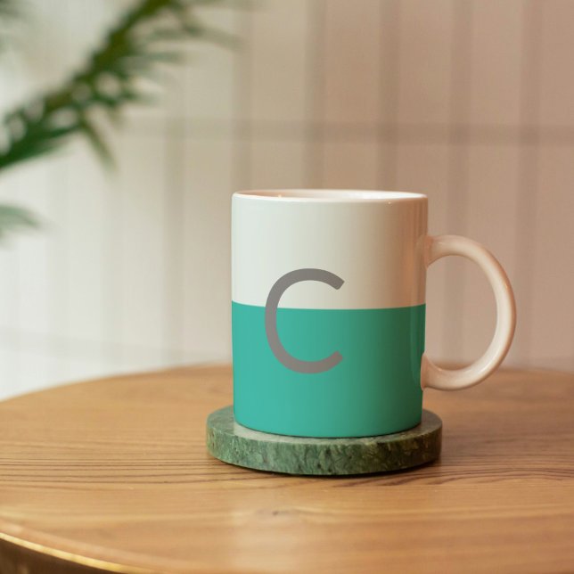 Monogram Teal Watercolor Classic Coffee Mug (Monogram Teal Mug)