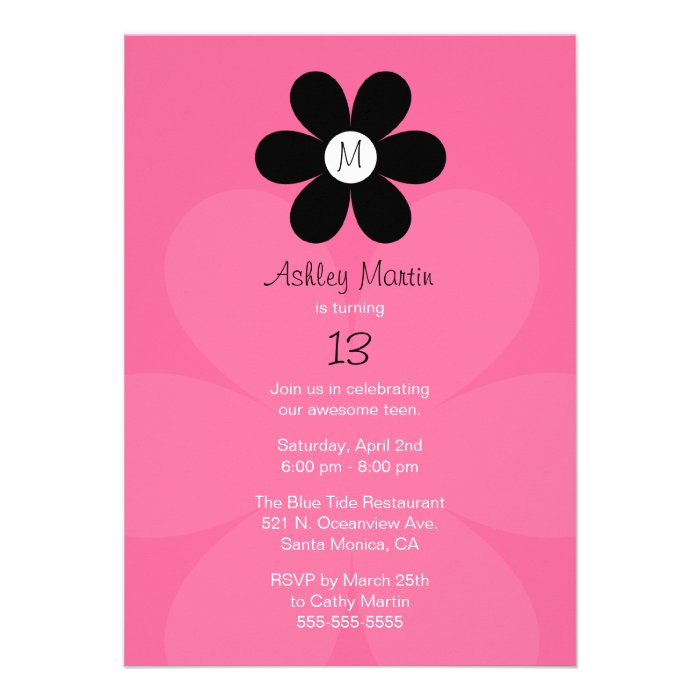 Monogram Teen Girl Birthday Party Invitation