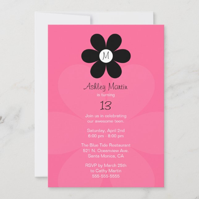 Monogram Teen Girl Birthday Party Invitation (Front)