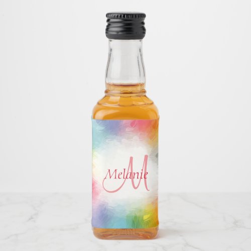 Monogram Template Abstract Colorful Modern Rainbow Liquor Bottle Label