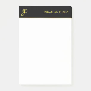 Monogram Template Black Gold White Elegant Modern Post-it Notes