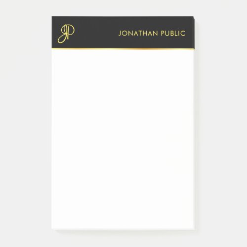 Monogram Template Black Gold White Elegant Modern Post_it Notes