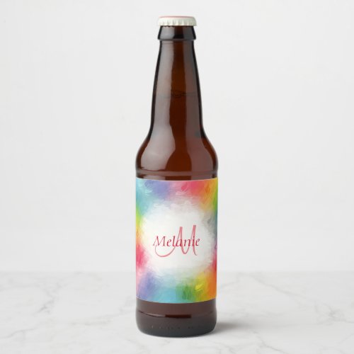 Monogram Template Custom Colorful Modern Rainbow Beer Bottle Label