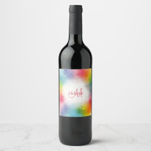 Monogram Template Custom Colorful Modern Rainbow Wine Label