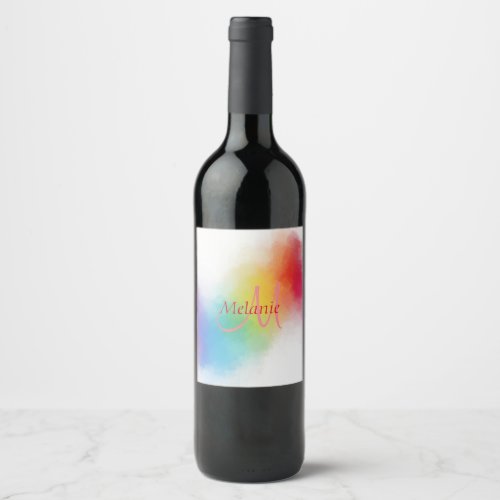 Monogram Template Custom Modern Rainbow Abstract Wine Label