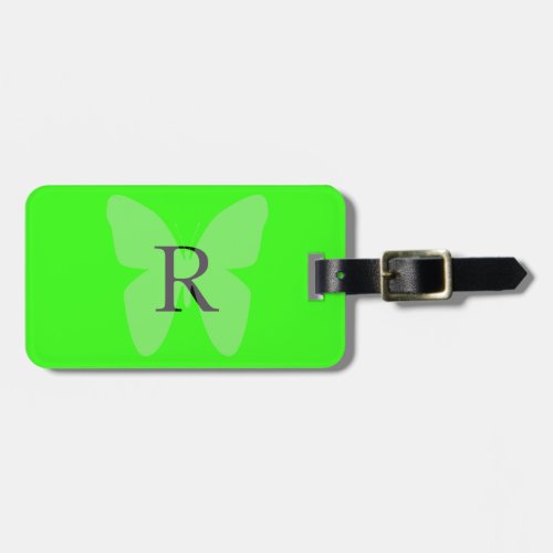 Monogram Template Cute Initials Green Butterfly Luggage Tag
