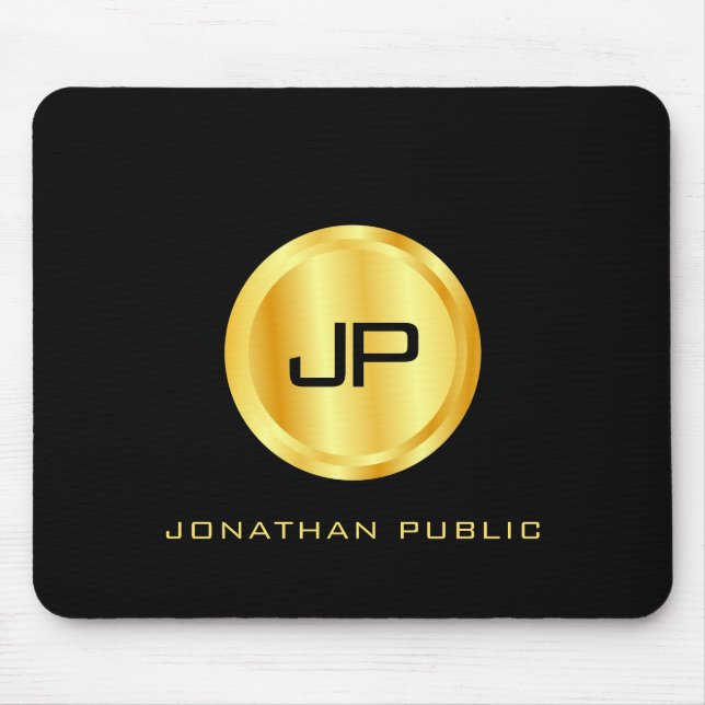 Monogram Template Elegant Black And Gold Mouse Pad (Front)