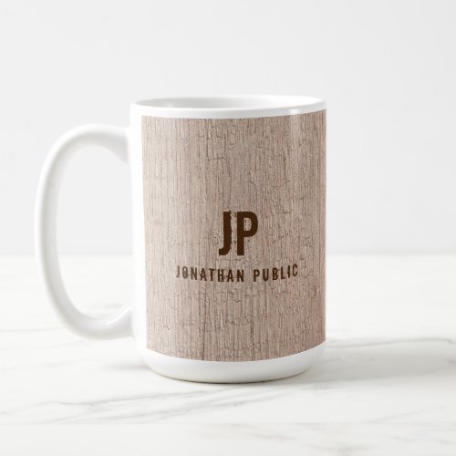 Monogram Template Elegant Board Plank Wood Look Coffee Mug