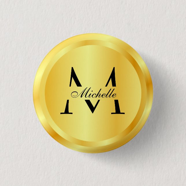Monogram Template Elegant Faux Gold Glamour Button (Front)