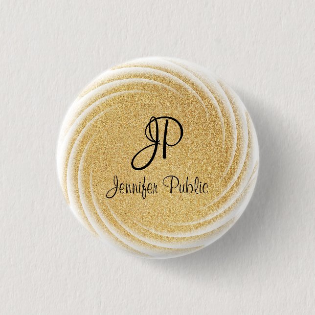 Monogram Template Elegant Faux Gold Glitter Look Button (Front)