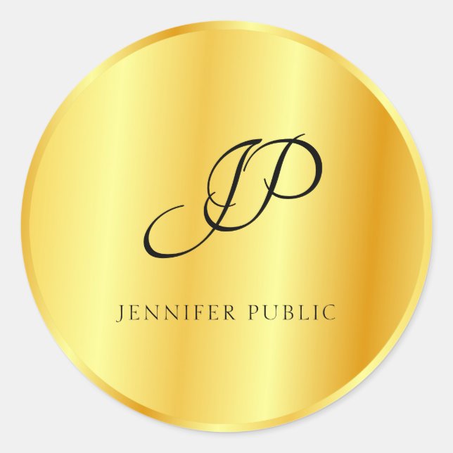 Monogram Template Faux Gold Metallic Look Classic Round Sticker (Front)